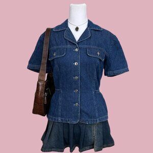 vintage 90s denim preppy western button up jean shirt